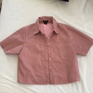 AS by DF recycled leather & recycled polyester button up shirt